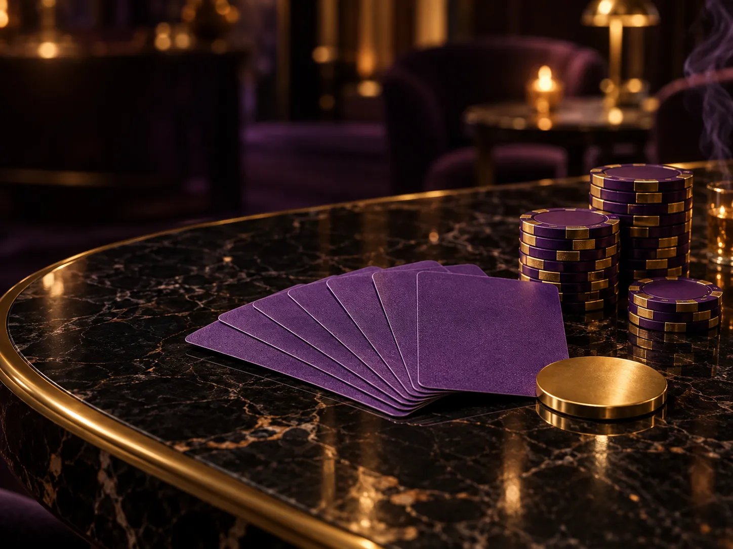 Chips and cards laid out on a casino table